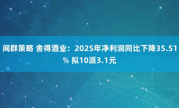 间群策略 舍得酒业：2025年净利润同比下降35.51% 拟10派3.1元